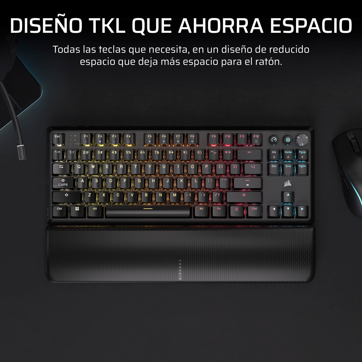 CORSAIR K70 CORE TKL WIRELESS RGB Teclado Mecánico Tenkeyless para Juegos – Interruptores Lineales CORSAIR MLX Red v2 Prelubricados, SOCD, Amortiguación Acústica, Tapas de ABS, QWERTY ES – Negro