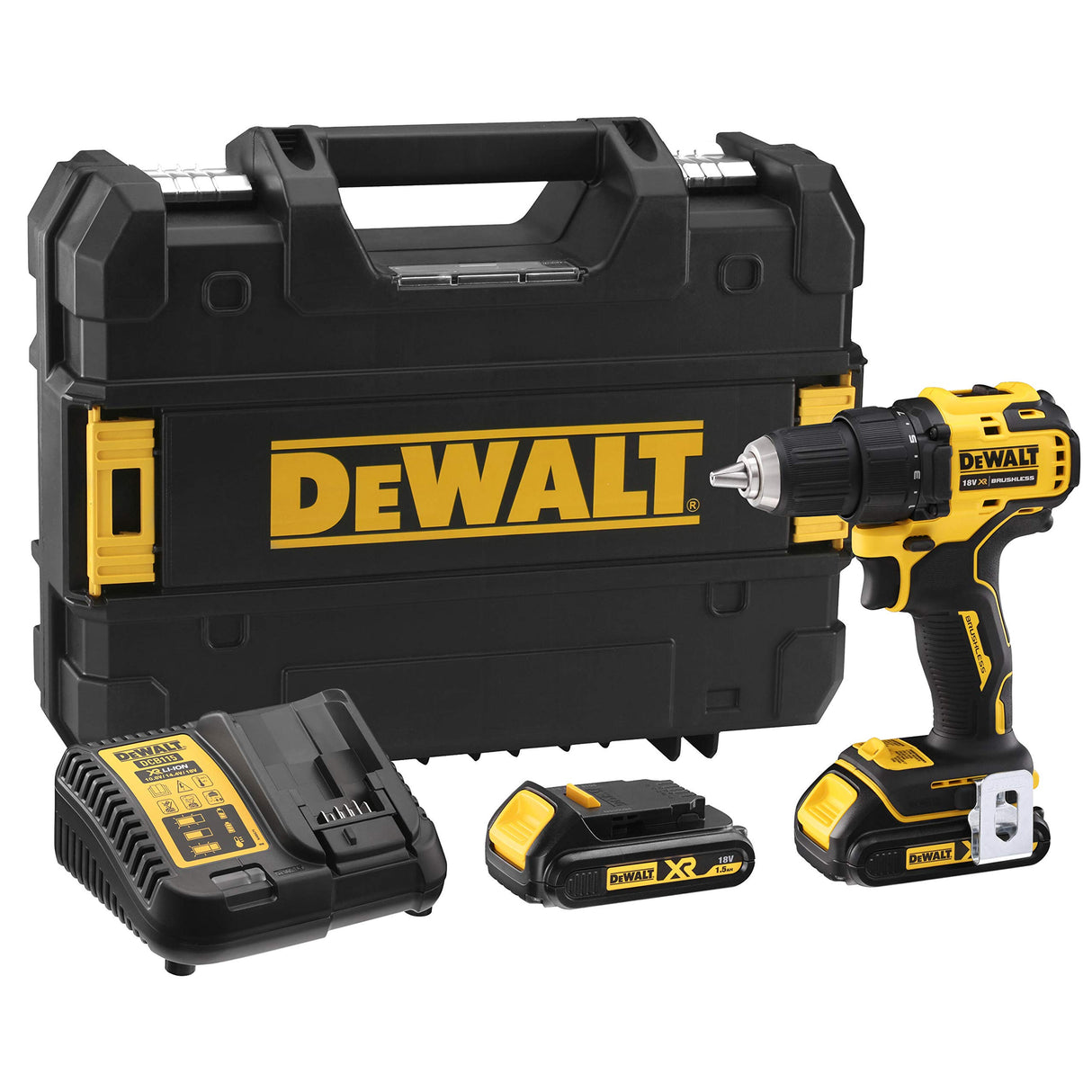 DEWALT DCD708S2T-QW - Taladro Atornillador sin escobillas XR 18V 13mm 65Nm con 2 baterías Li-Ion 1,5Ah y maletín TSTAK