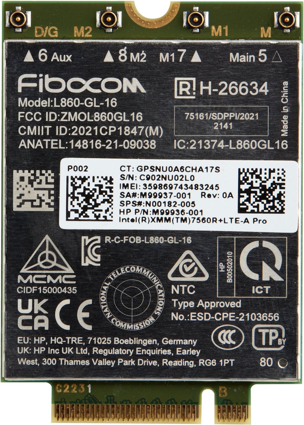 HP Xmm 7560 R+ LTE-Advanced Pro Wwan, W128564661 (Wwan)