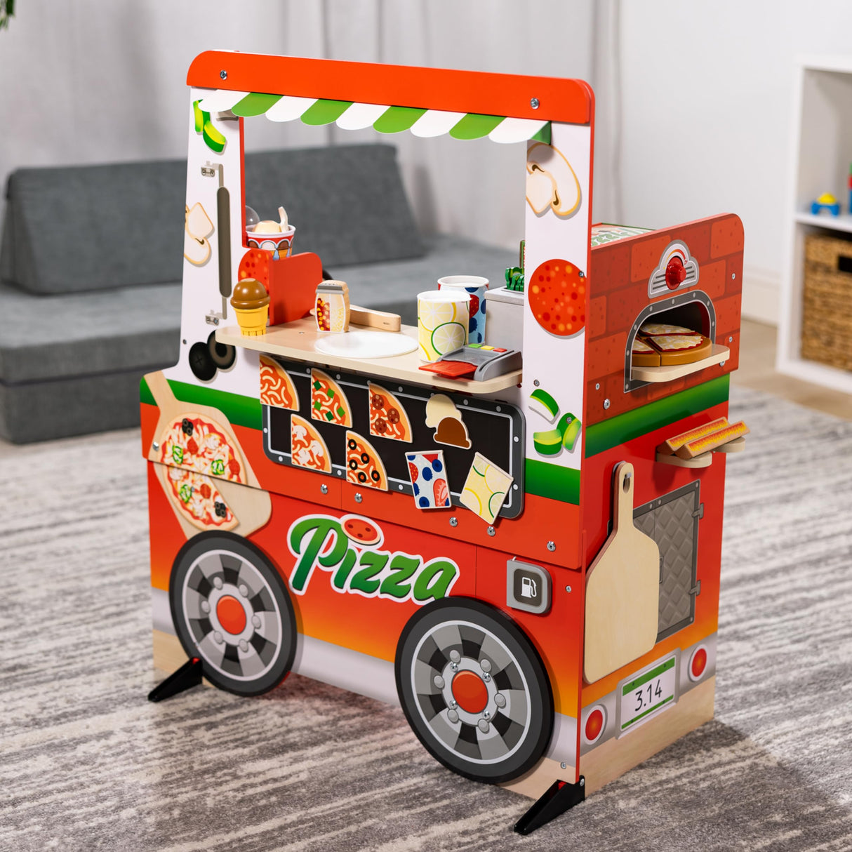 Melissa & Doug - Centro de Actividades con camioneta de Pizza de Madera, con Alimentos de Juguete, para niños y niñas de a Partir de 3 años