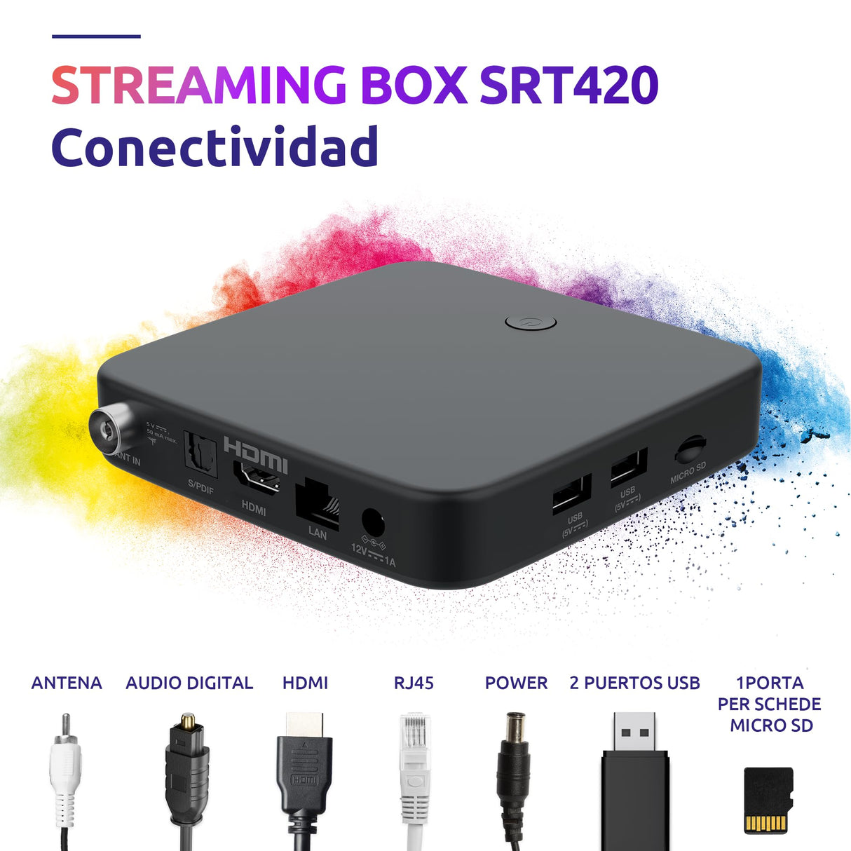 STRONG SRT420 TV Box Android TV 4K con Puerto Ethernet, DVB-T2, 2GB RAM + 16GB Almacenamiento, Chromecast Integrado, WiFi, Asistente De Voz Google, HDR10+, Dolby Audio Y Dolby Vision