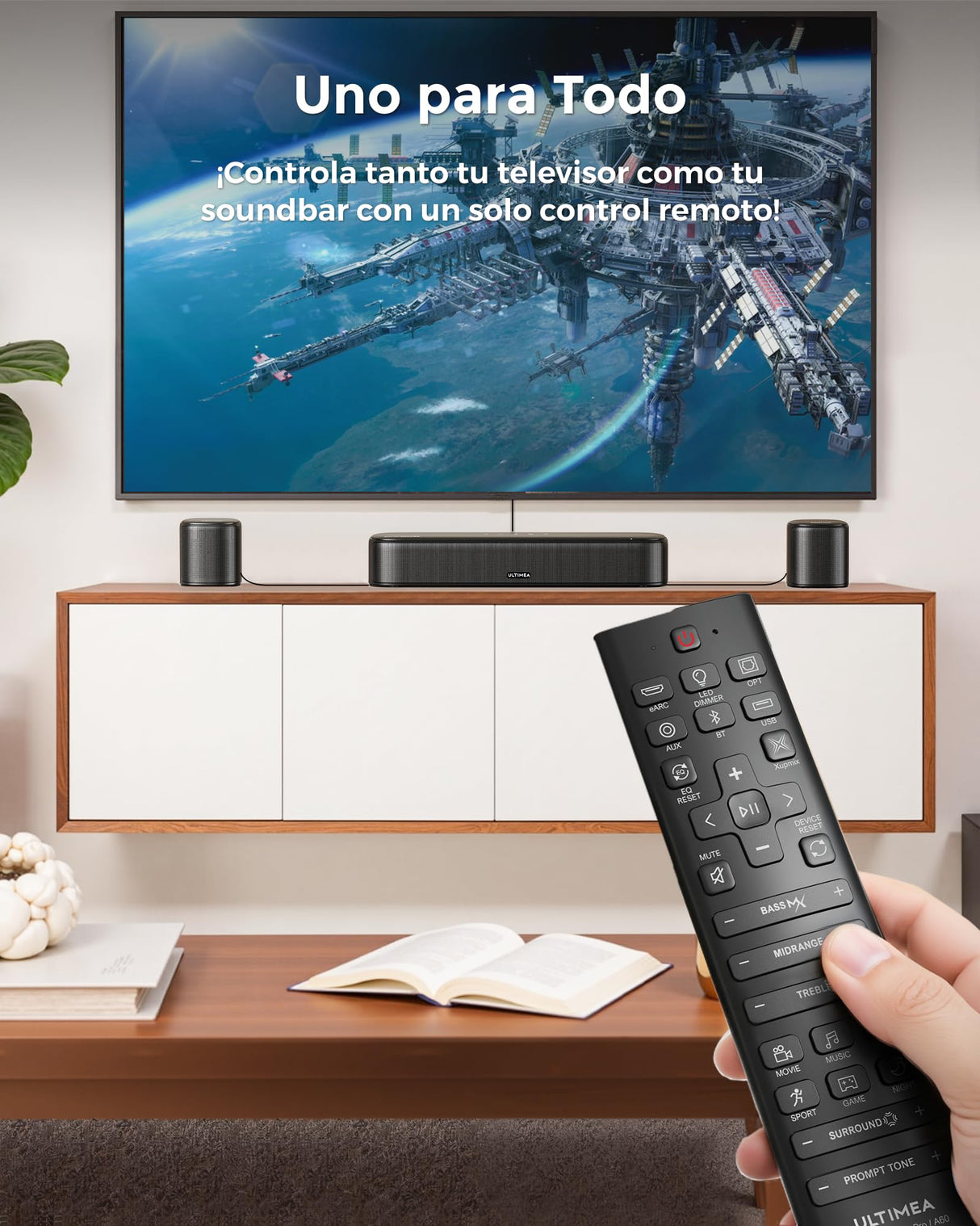 ULTIMEA Aura A60 7.1 Dolby Atmos Soundbar, con Subwoofer, Altavoz TV con Control a través de App, Sistema Surround Cinema 3D con 4 Altavoces Surround, TV Soundbar con HDMI eARC de 350W, Bluetooth