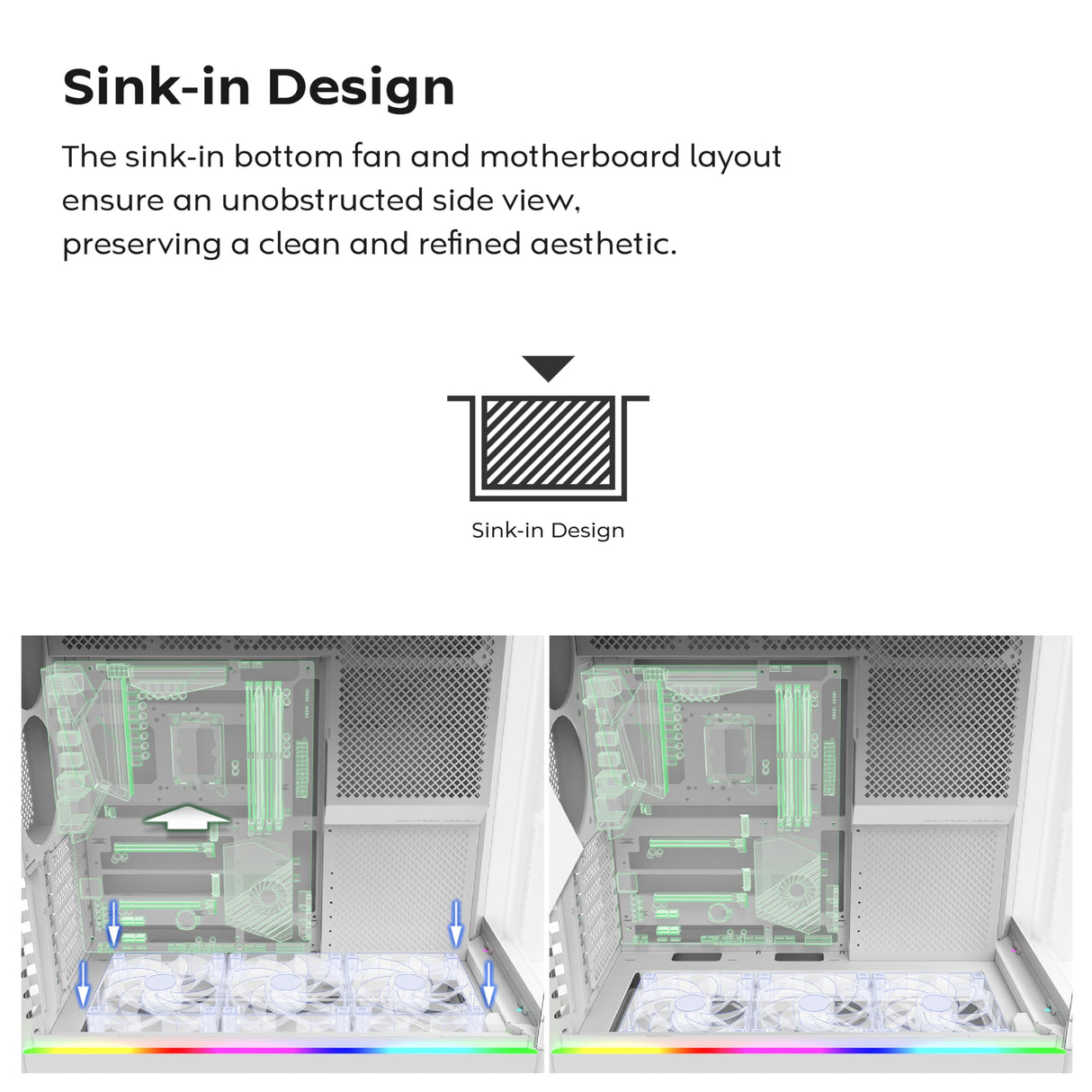 MONTECH HS02, ATX Mid-Tower PC Case, Gaming PC, High-Airflow, Reversible Layout, Sturdy Curved Tempered Glass Front Panel, Sink-in Design, Toolless Panels, Black, US