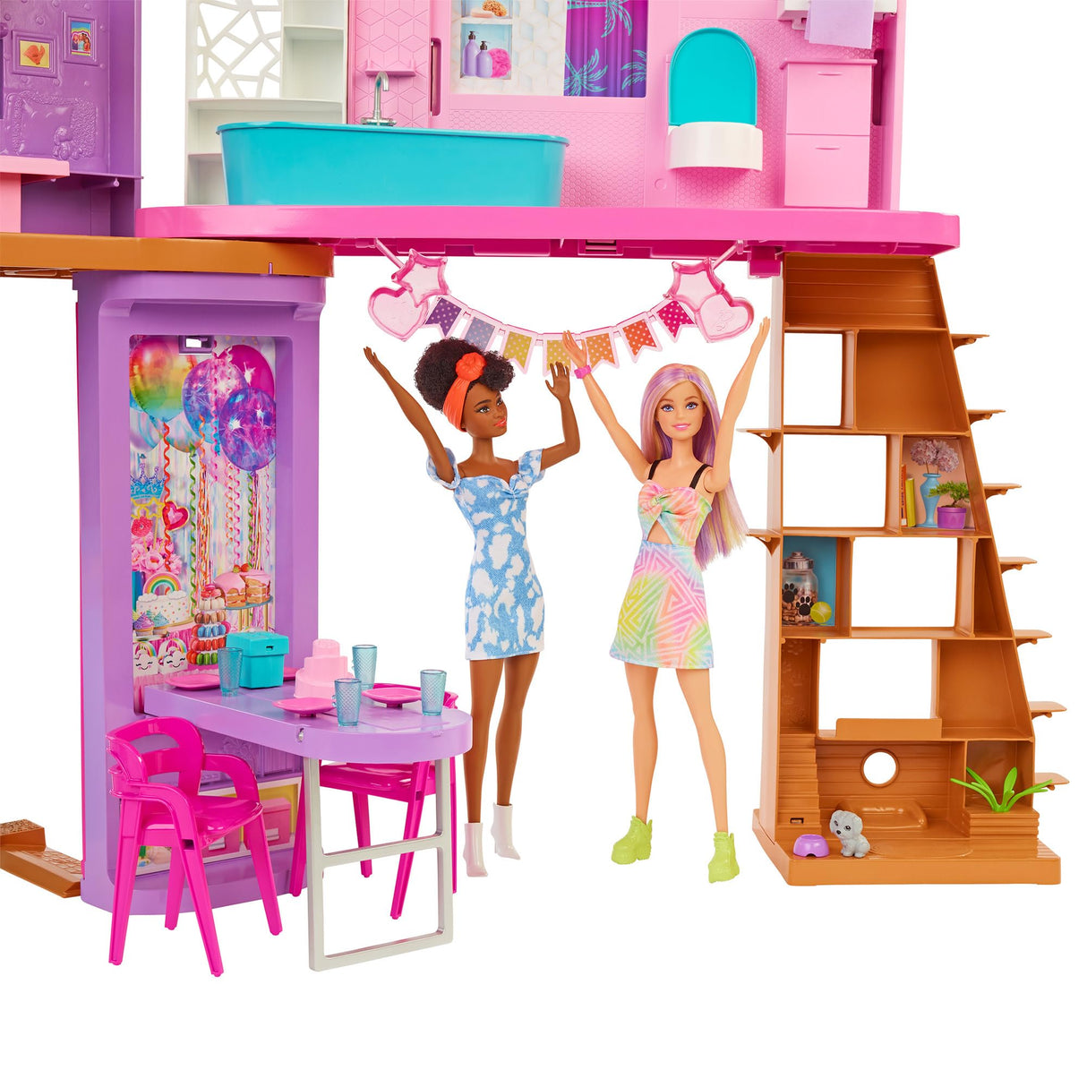 Barbie Casa Malibú Casa de muñecas plegable 2 pisos con 6 habitaciones y muebles, incluye 30 accesorios, juguete de regalo +3 años (Mattel HCD50)