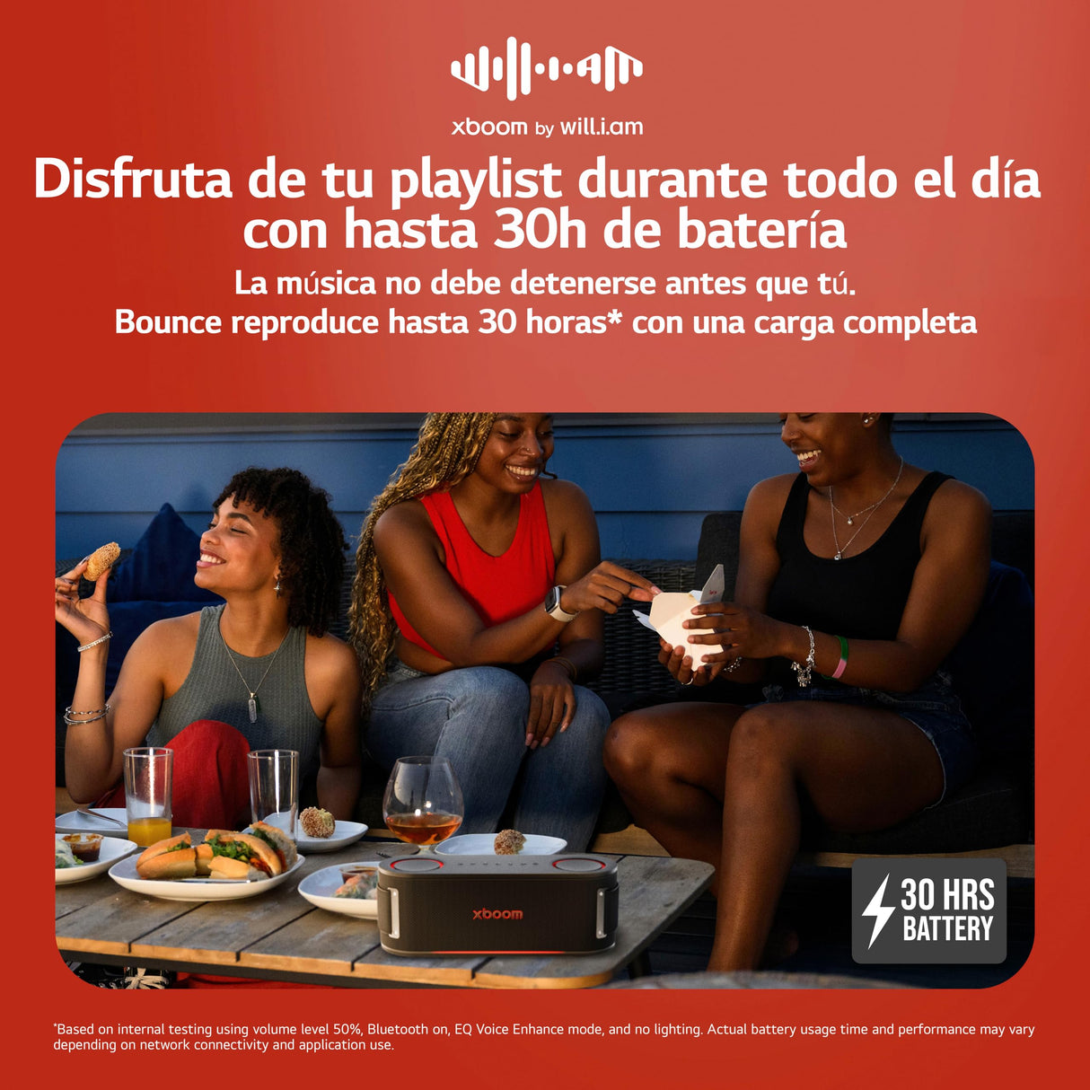 LG xboom Bounce, Altavoz Inalámbrico, Bluetooth, 40W, Sonido Sound Boost, Resistente al Agua IP67, Autonomía 30h, Color de Luces LED Variable, Amplia Conectividad