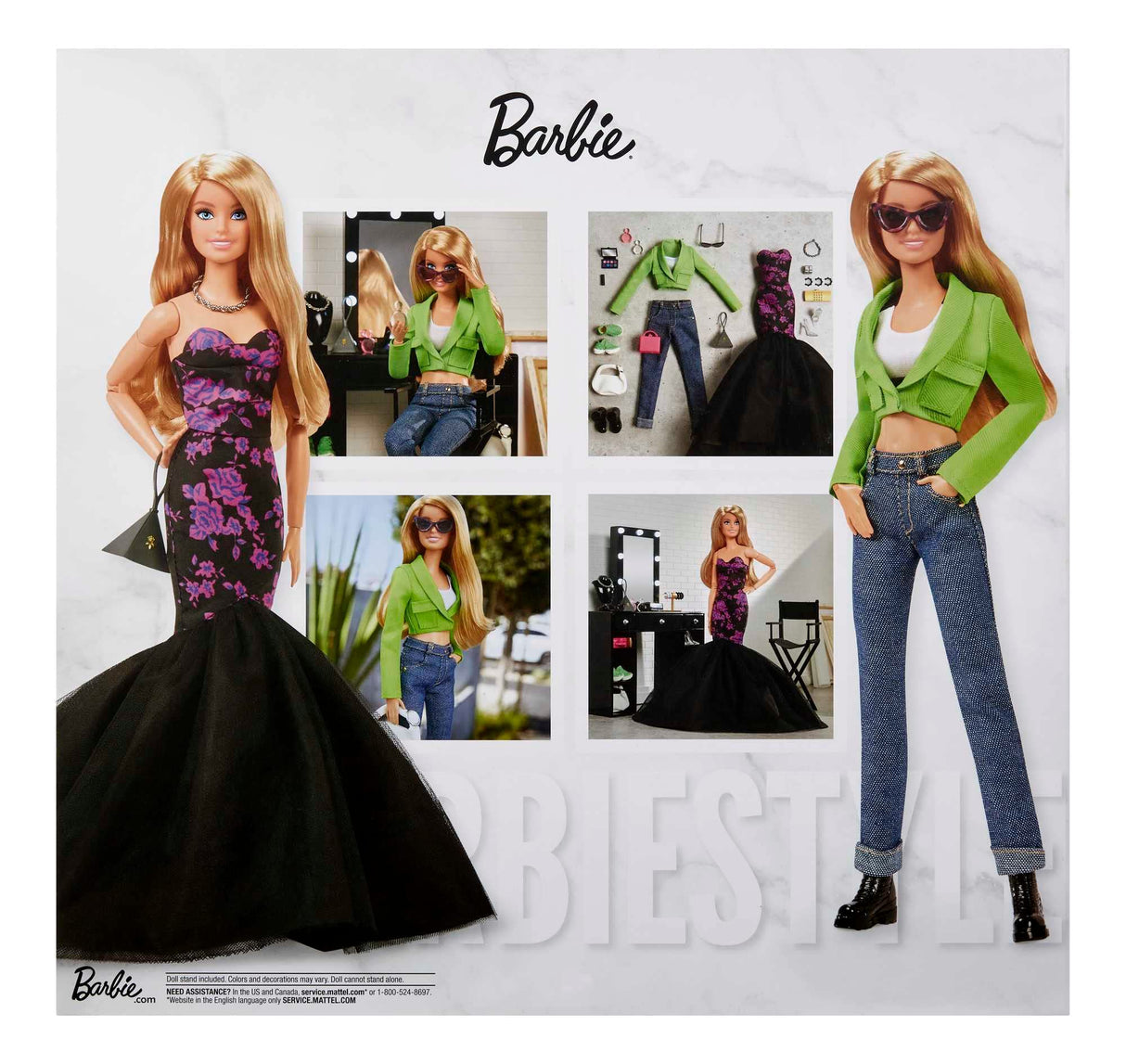 Barbie Signature Barbiestyle Estudio de fotografías Muñeca con tocador con Luces y Silla, Vestido y Look de Vaqueros, Juguete de colección, Regalo +16 años (Mattel HBX98)