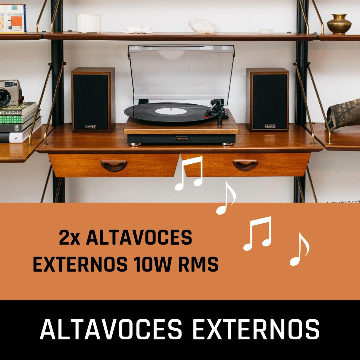 Lenco LS-100 Tocadiscos hi-fi - con Bluetooth 5.0 - Altavoz Externo - 2 x 10 w rms - transmisión por Correa - Apagado automático - Madera