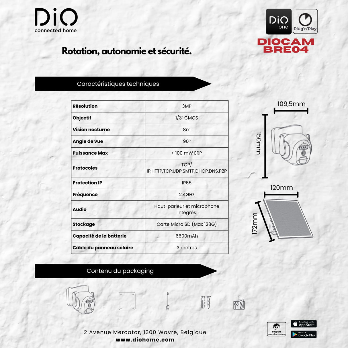 DIO Connected Home - Juego de 2 cámaras Exteriores giratorias con batería de 3 MP