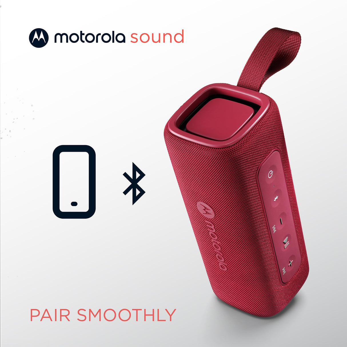 Motorola Sound - Altavoz Inalámbrico Bluetooth ROKR 600 - Potente Sonido de 30W, Resistente al Agua y Polvo, Función Broadcast para Conectar 20+ Altavoces, 6 Horas de Reproducción, Rojo