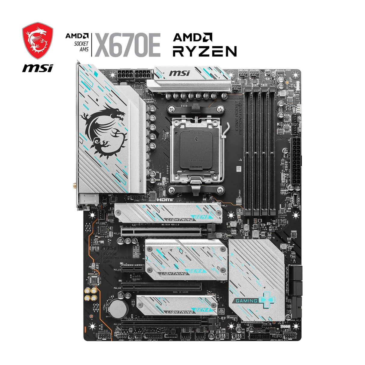 MSI X670E Gaming Plus WiFi - Placa Base WiFi para Juegos (procesadores AMD Ryzen Serie 9000/8000/7000, AM5, DDR5, PCIe 5.0, SATA 6Gb/s, Ranuras M.2, USB 3.2 Gen 2, Wi-Fi 6E, Bluetooth 5.3