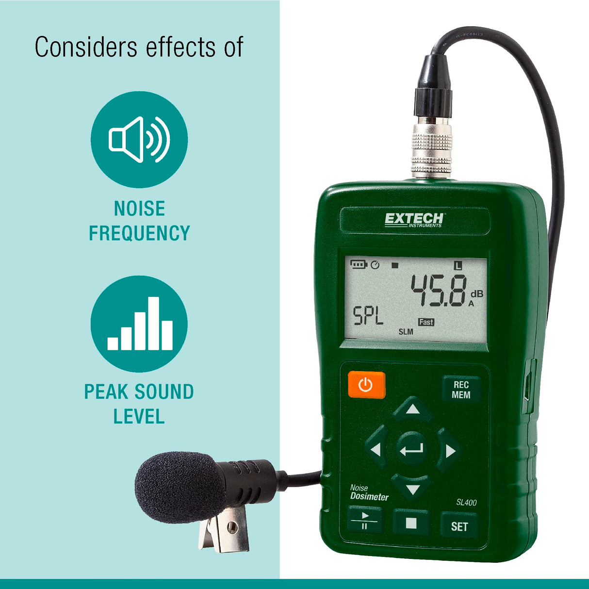 Extech SL400 Dosímetro de ruido personal con interfaz USB