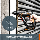 WORX H3 Martillo perforador sds plus 20V Máx. | WX390.1 | PowerShare | Incluye 2 baterías 2Ah, cargador y maletín | 1,2J | Velocidad variable | Ligero y compacto | Válido para mampostería y hormigón