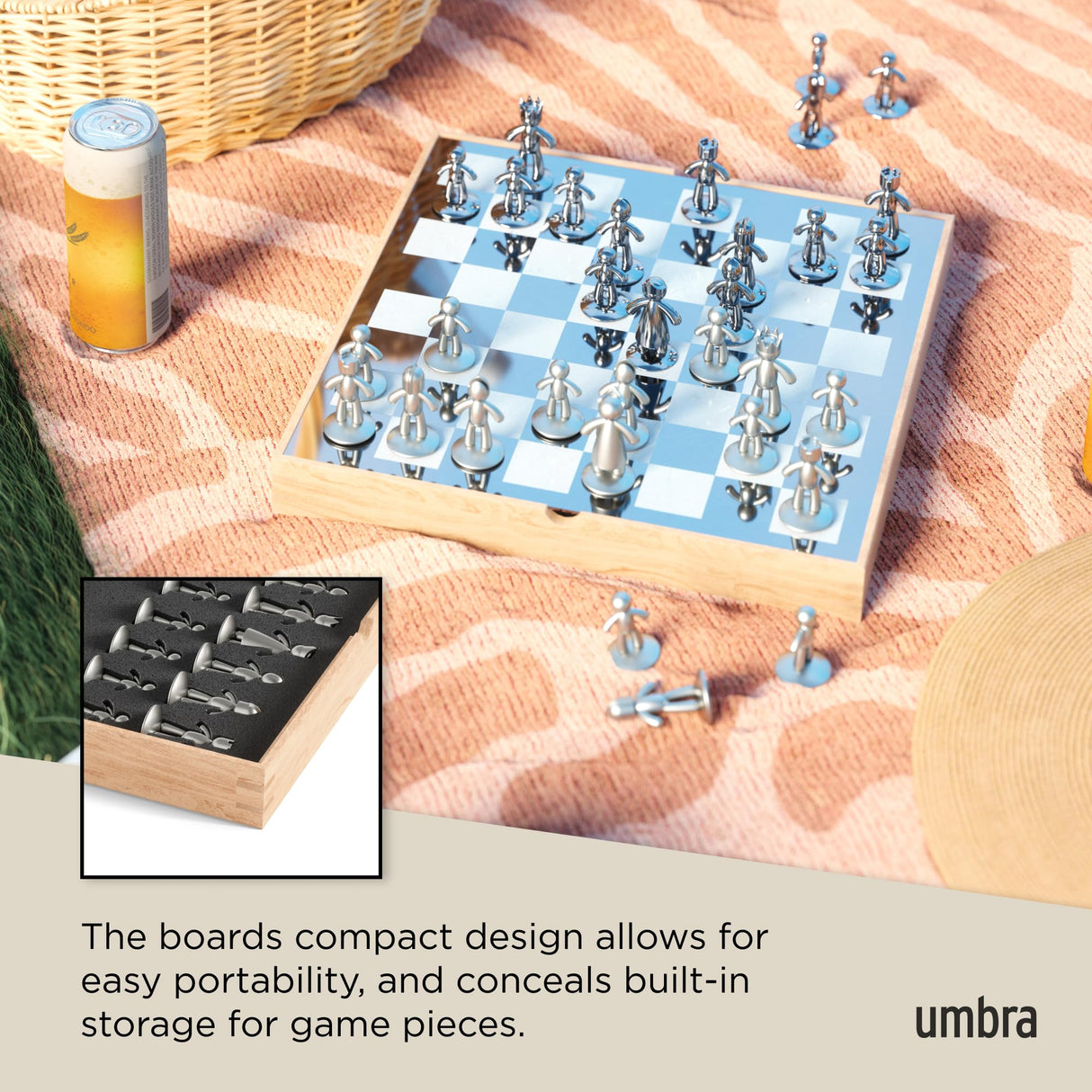 Umbra Buddy Juego de ajedrez, Zinc, Natural
