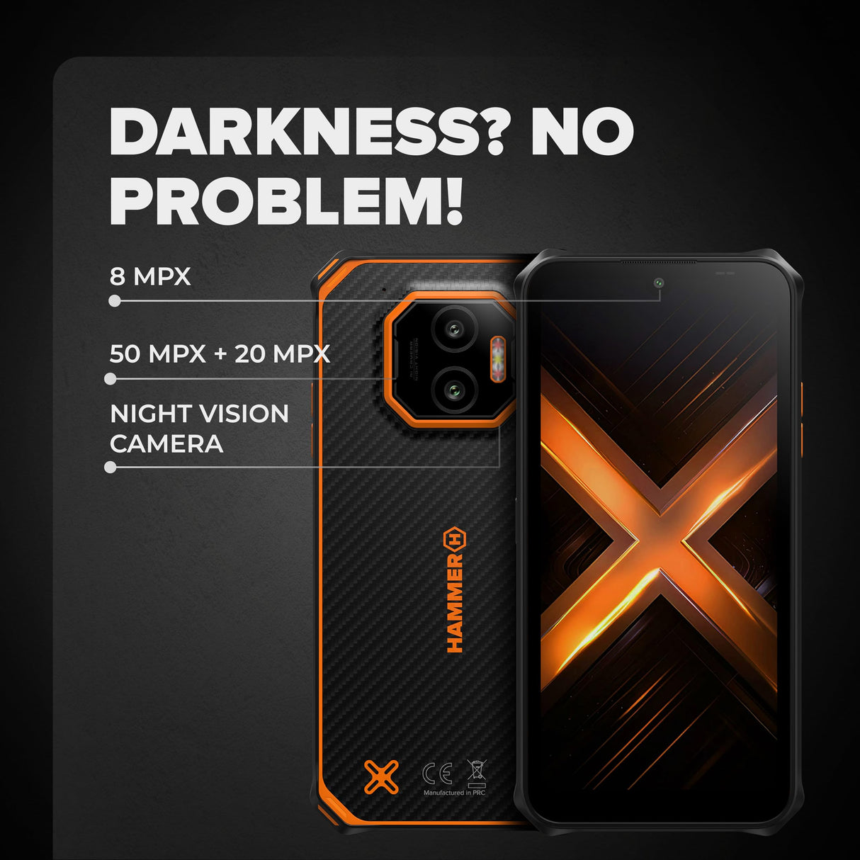 Hammer Energy X2 5G Smartphone Resistente Android 15, Teléfono Indestructible 6,1", IP69, 6 + 8 GB RAM, 128 GB de Almacenamiento, 5000 mAh, eSIM, 2 años de garantía