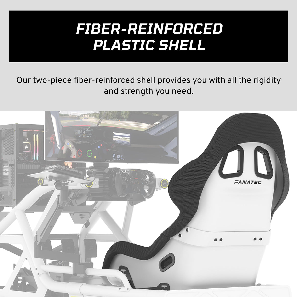 FANATEC ClubSport GT Sim Racing Asiento – Rígido y Duradero, Carcasa Reforzada con Fibra, Espuma Acolchada, Tejido Transpirable, Soporte Lumbar – Blanco