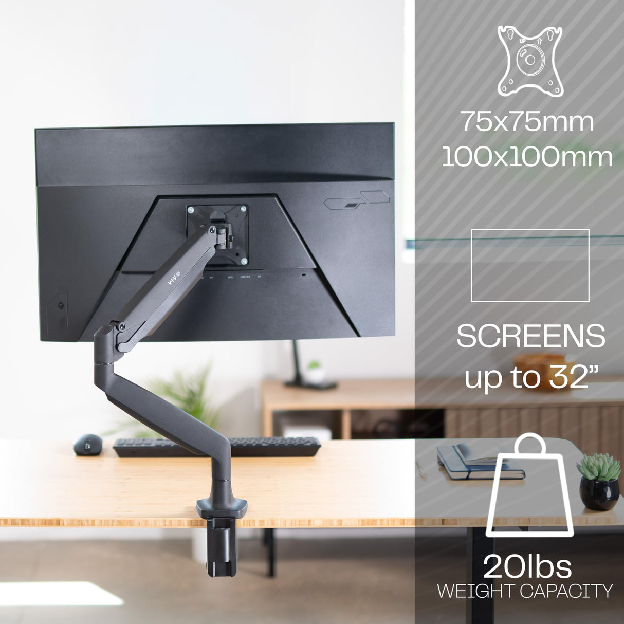 VIVO Soporte de Escritorio articulado de Aluminio Monitor único con Brazo neumático, se Adapta a Pantallas de hasta 32 Pulgadas, STAND-V001Q