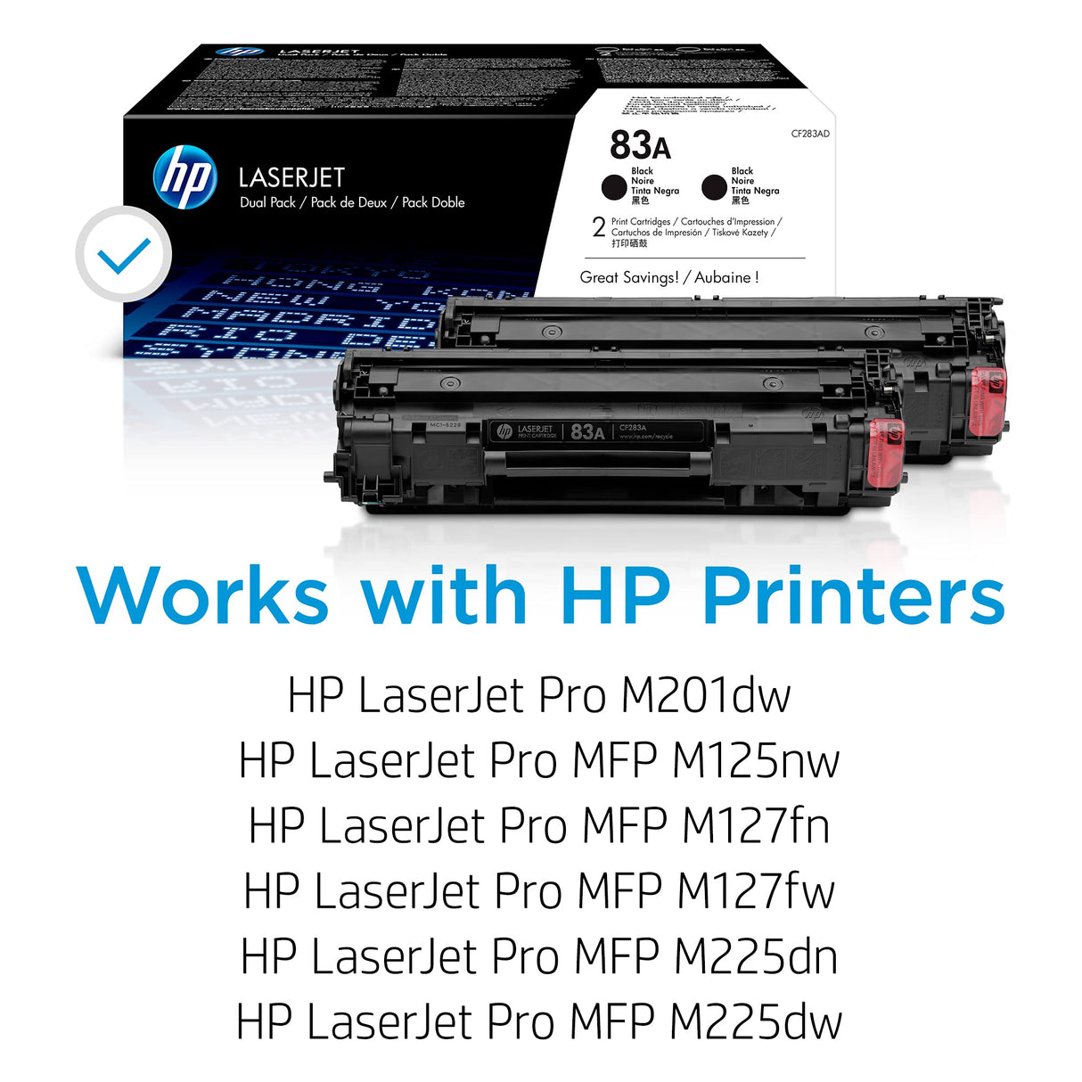 HP 83A CF283AD, Negro, Cartucho Tóner Original, Pack de 2, para impresoras HP LaserJet Pro MFP serie M125, M127, M201 y M225