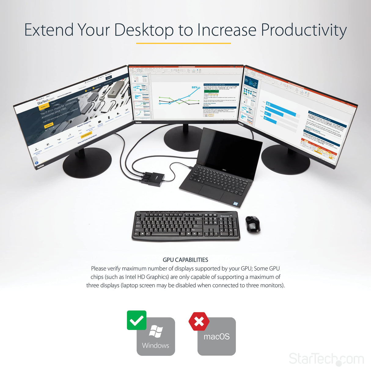 StarTech.com Adaptador Multimonitor de 3 Puertos, Divisor Splitter de Vídeo DisplayPort a 3x HDMI, Hub MST DP a HDMI -1080p Triple, Modo Extendido o Clonado, Windows Solamente (MSTDP123HD)