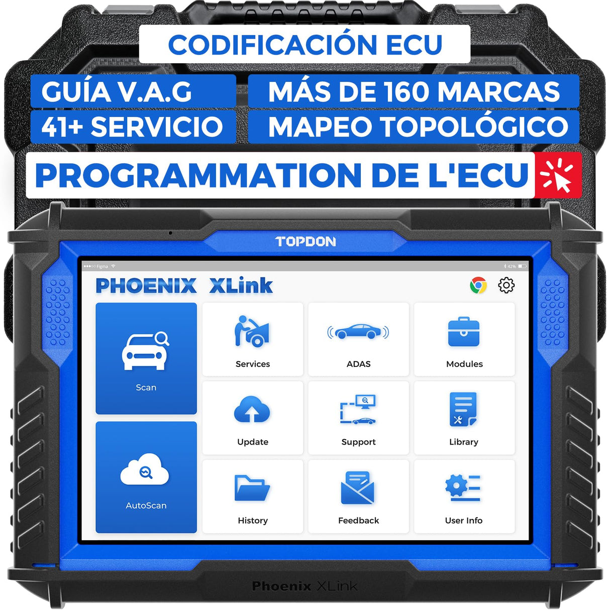 TOPDON Phoenix XLink Herramienta de Diagnóstico de Programación ECU, Escáner de Diagnóstico con Codificación ECU Online/41 Servicio/Control Bidireccional/Guiado V.A.G, Topología, Actualización 2 Años