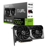 ASUS Dual GeForce RTX 5060 Ti 16GB GDDR7 OC Edition (PCIe 5.0, 16GB GDDR7, DLSS 4, HDMI 2.1b, DisplayPort 2.1b, diseño de 2.5 Ranuras, diseño de Ventilador Axial-Tech, tecnología 0dB)