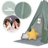 Nukido, Tienda Infantil Tipi Teepee Verde con Guirnalda, Almohadas, estabilizador Grande