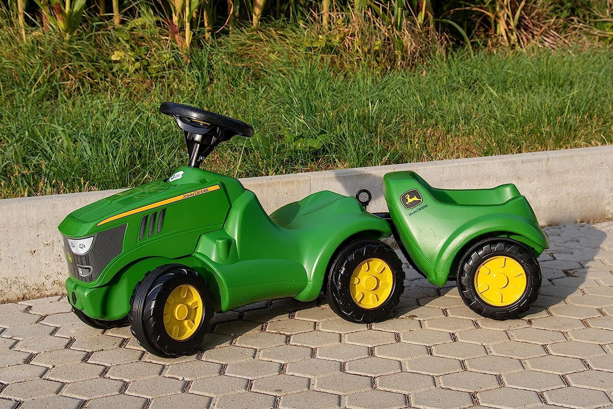 Rolly Toys Minitrac John Deere 6150R con remolque rollyMinitrac (remolque basculante, compartimento de almacenamiento bajo el capó, volante con bocina, para niños a partir de 1,5 años)