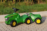 Rolly Toys Minitrac John Deere 6150R con remolque rollyMinitrac (remolque basculante, compartimento de almacenamiento bajo el capó, volante con bocina, para niños a partir de 1,5 años)