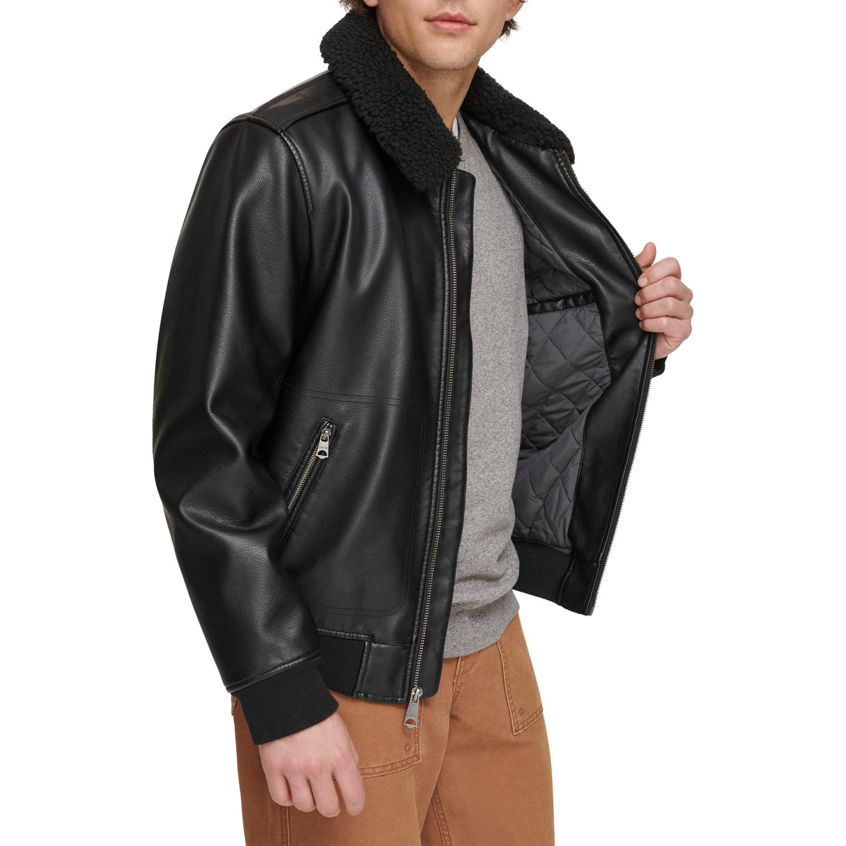 Levi's Men's Faux Leather Aviator Bomber Jacket with Sherpa Collar Chaqueta, Negro, M para Hombre