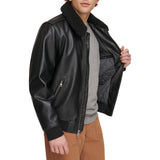 Levi's Men's Faux Leather Aviator Bomber Jacket with Sherpa Collar Chaqueta, Negro, M para Hombre