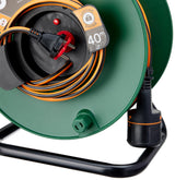 Electraline 49248 Alargador con Enrollacables 40 m, Sistema Antidesconexión Electralock, 2 x 1,5 mm², Negro y Naranja