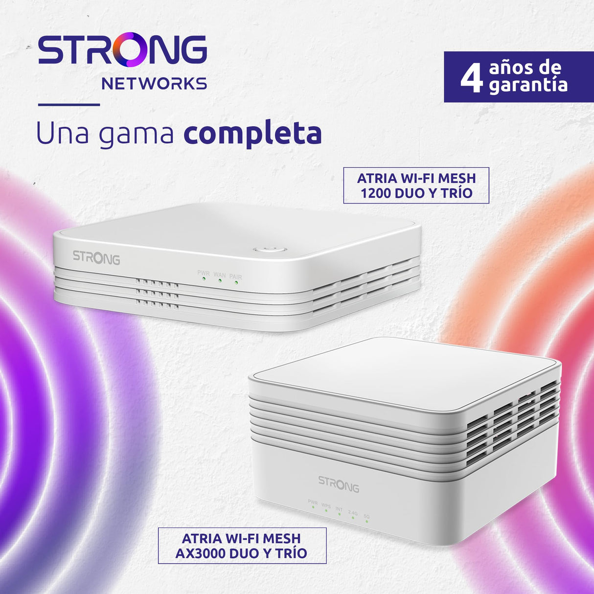 STRONG - Kit WiFi Mesh - AC 1200 Mbps - Hasta 450m² de Cobertura WiFi Adicional - Compatible con Cualquier Box y Router Estándar - Doble Banda 2,4 GHz + 5 GHz - 3 Puertos Gigabit Ethernet - Blanco