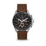 Fossil Reloj para Hombre Decker, movimiento Cronógrafo Cuarzo, 44mm Plata / Acero Caja de acero con correa de piel, CH2885