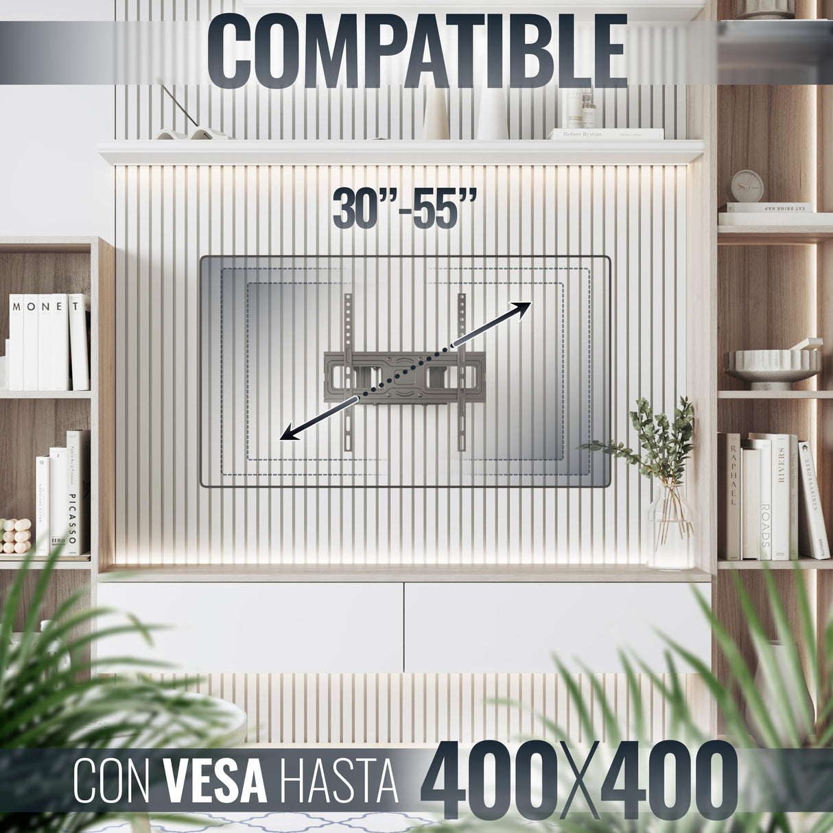 RICOO Soporte TV Pared 32-55" Pulgadas (81-140cm) S5244 Brazo articulado Giratorio Inclinable Colgador televisión Universal VESA 200x200-400x400 Negro