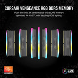 CORSAIR VENGEANCE RGB DDR5 64GB (2x32GB) DDR5 5600MHz CL36 AMD EXPO Intel XMP iCUE Memoria de Ordenador Compatible - Gris (CMH64GX5M2B5600Z36K)
