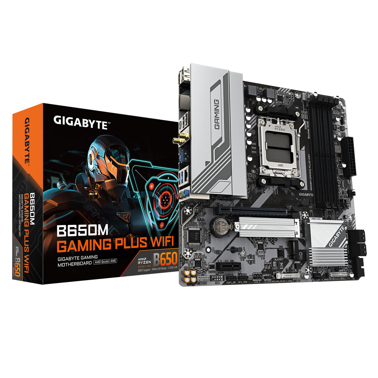 GIGABYTE B650M Gaming Plus WiFi Placa Base - Procesadores AMD Ryzen 9000, VRM de 5+2+2 Fases, hasta 8000 MHz DDR5, 2xPCIe 4.0 M.2, LAN 2.5GbE, WiFi 6E, USB 3.2 Gen 1