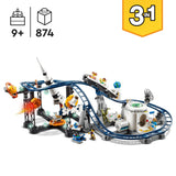 LEGO 31142 Creator 3en1 Montaña Rusa Espacial, Torre de Caída Libre o Tiovivo, Maqueta de Parque de Atracciones, Juguete de Construcción con Cohete Espacial, Planetas y Ladrillos Luminosos