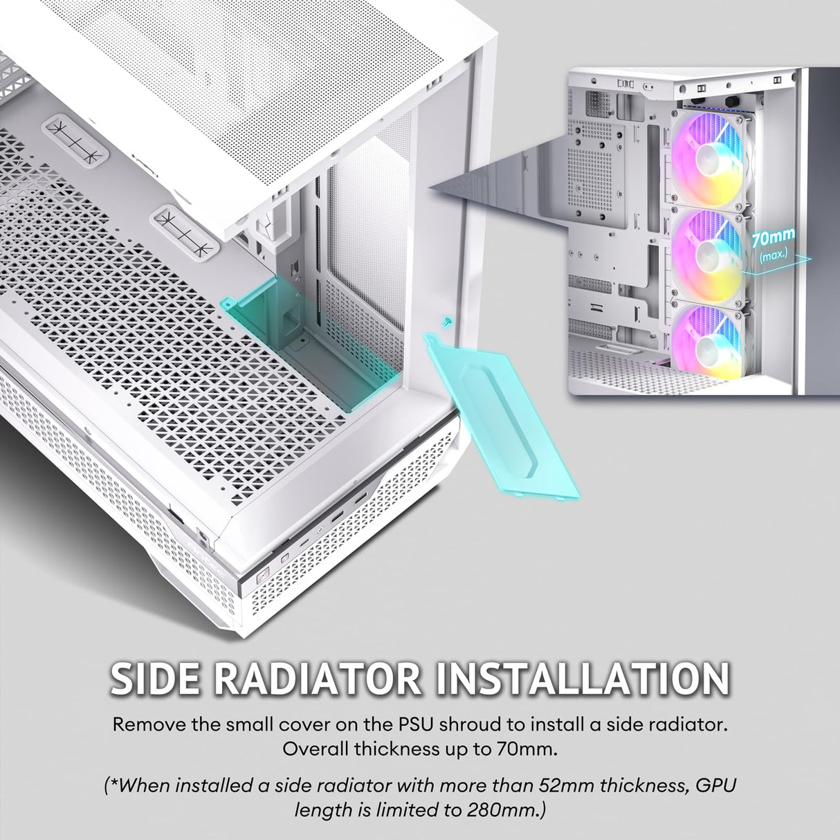 Antec C7 ARGB Blanco, Soporte de GPU RTX 40, 4 Ventiladores ARGB PWM de 120 mm incluidos, refrigeración Vertical, Tipo C de 10 Gbps, Paneles Frontales y Laterales de Vidrio Templado Continuo