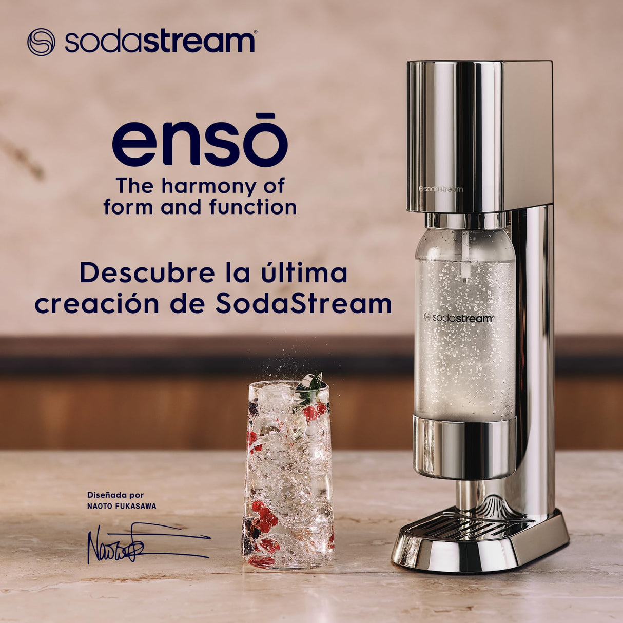 SodaStream Enso - Máquina Gasificadora de Agua Premium de Acero Inoxidable, Incluye Botella de 1 Litro para Gasificar Apta para Lavavajillas