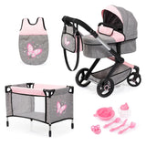 Bayer Design 17033AD Cochecito de muñeca XEO, Convertible, Regulable en Altura, Cuna de Viaje, Bolsa, Saco de Dormir, Accesorios