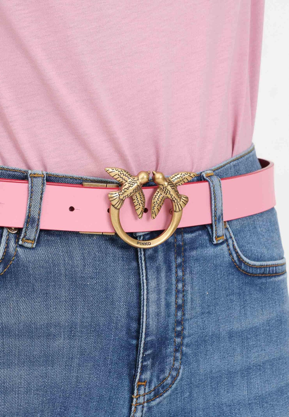Pinko Love Berry H3 Belt Piel Bottalata+Vit.Seda Cinturón, Rn6q_Mult.Rojo/Rosa-Antique Gold, L para Mujer