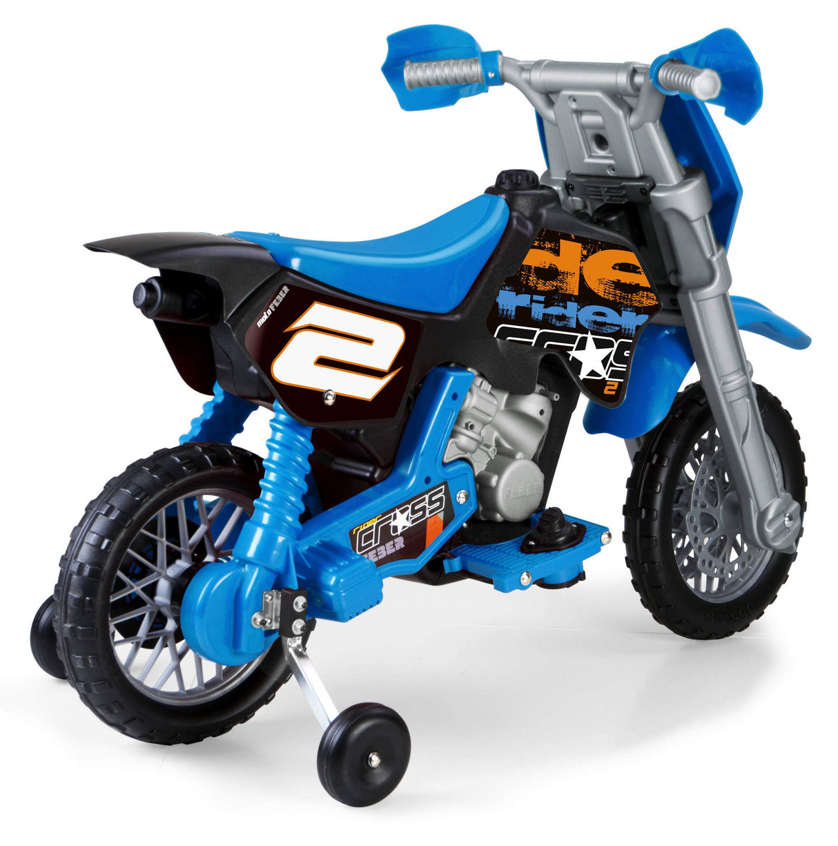 Feber - Rider Cross Azul con Casco, Moto Eléctrica de 6V, Motocross de Juguete, Aspecto y Pegatinas Deportivas, Tiene Pedales y Ruedines, para Niños y Niñas Entre 2 y 7 años, Famosa (800012224)