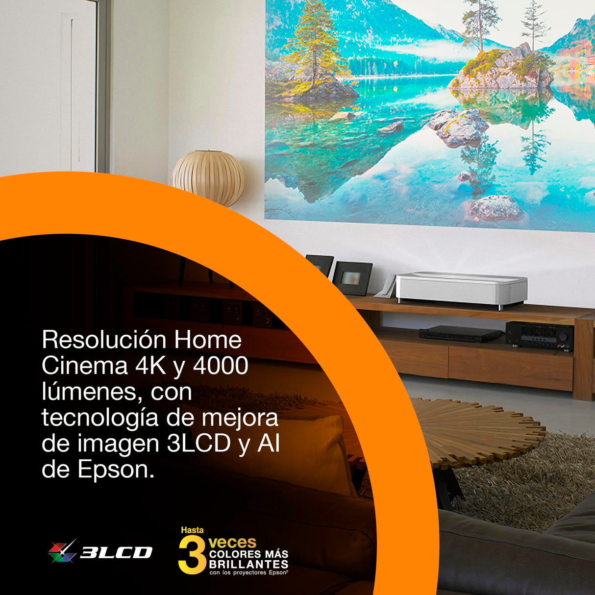 Epson Lifestudio Grand Plus EH‑LS970W | Proyector TV Láser de Ultracorto Alcance | Cine en Casa 4K | 4.000 Lúmenes | Imagen IA | Sonido BOSE | GoogleTV | Pantalla 150Pulgadas | Garantia5 Años | Blanco