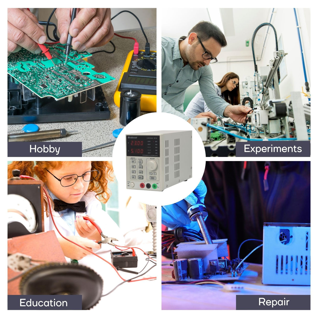 Velleman Suministro de laboratorio, programable, ajustable, 0-30 VCC/0-5 A, limitación de corriente, protección contra cortocircuitos, pantalla LCD, USB, conexión gris