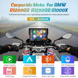 Carpuride W502B - Pantalla GPS 5 Pulgadas para Moto BMW R1200GS/R1250GS/S1000XR, CarPlay y Android Auto Inalámbrico, Pantalla Táctil Impermeable, Bluetooth Dual, Navegación Portátil para Moto