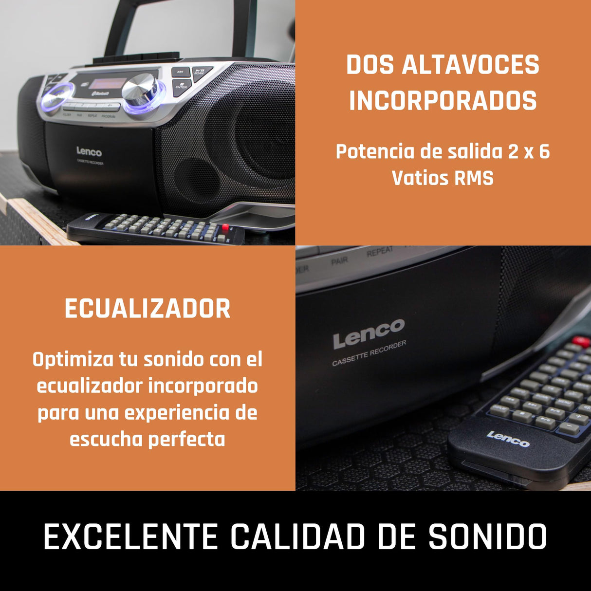 Lenco SCD-720 - Boombox Dab+ - Bluetooth 5.0 - Toploader CD/MP3 - Placa de Casete - Radio FM - Puerto USB - 2 x 6 W RMS - Bass Reflex - Mando a Distancia - Plata
