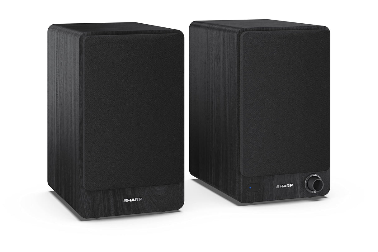 Sharp CP-SS30(BK) Pareja Altavoces estantería Activos 2vías, 60W RMS (2x30W) Carcasa Madera, Bluetooth v5.0, USB, óptica, Auxiliar, RCA, Ajuste Graves y Agudos, Rejilla extraíble, Mando a Distancia.