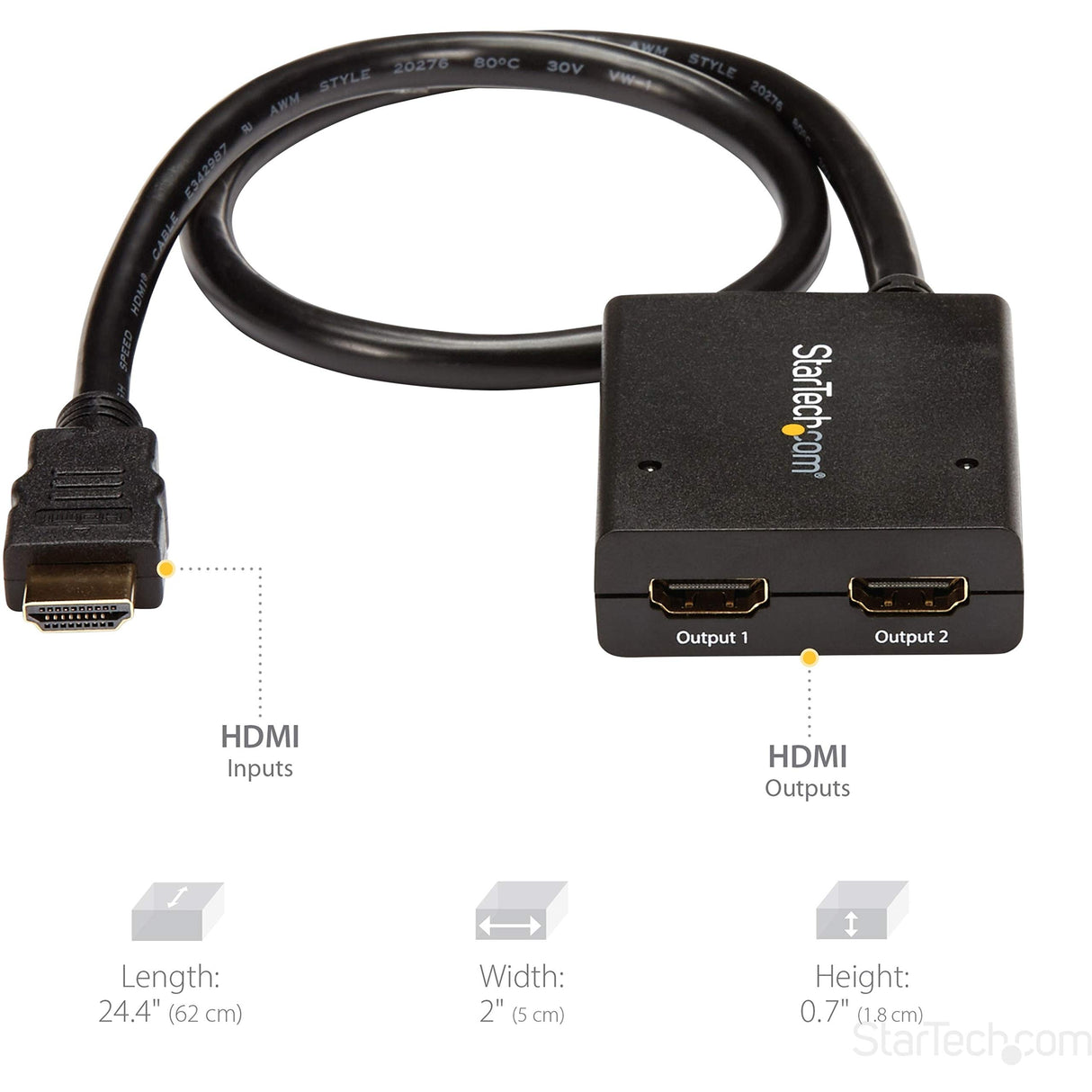 StarTech.com Multiplicador de Vídeo HDMI de 2 Puertos - Splitter HDMI 4k 30Hz de 2x1 Alimentado por USB o Adaptador de Alimentación