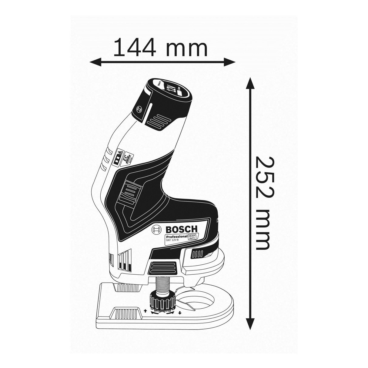 Bosch Professional 12V System GKF 12V-8 - Fresadora de cantos a batería (Brushless, 13000 rpm, pinzas Ø 6 mm / 8 mm, sin batería, en caja)