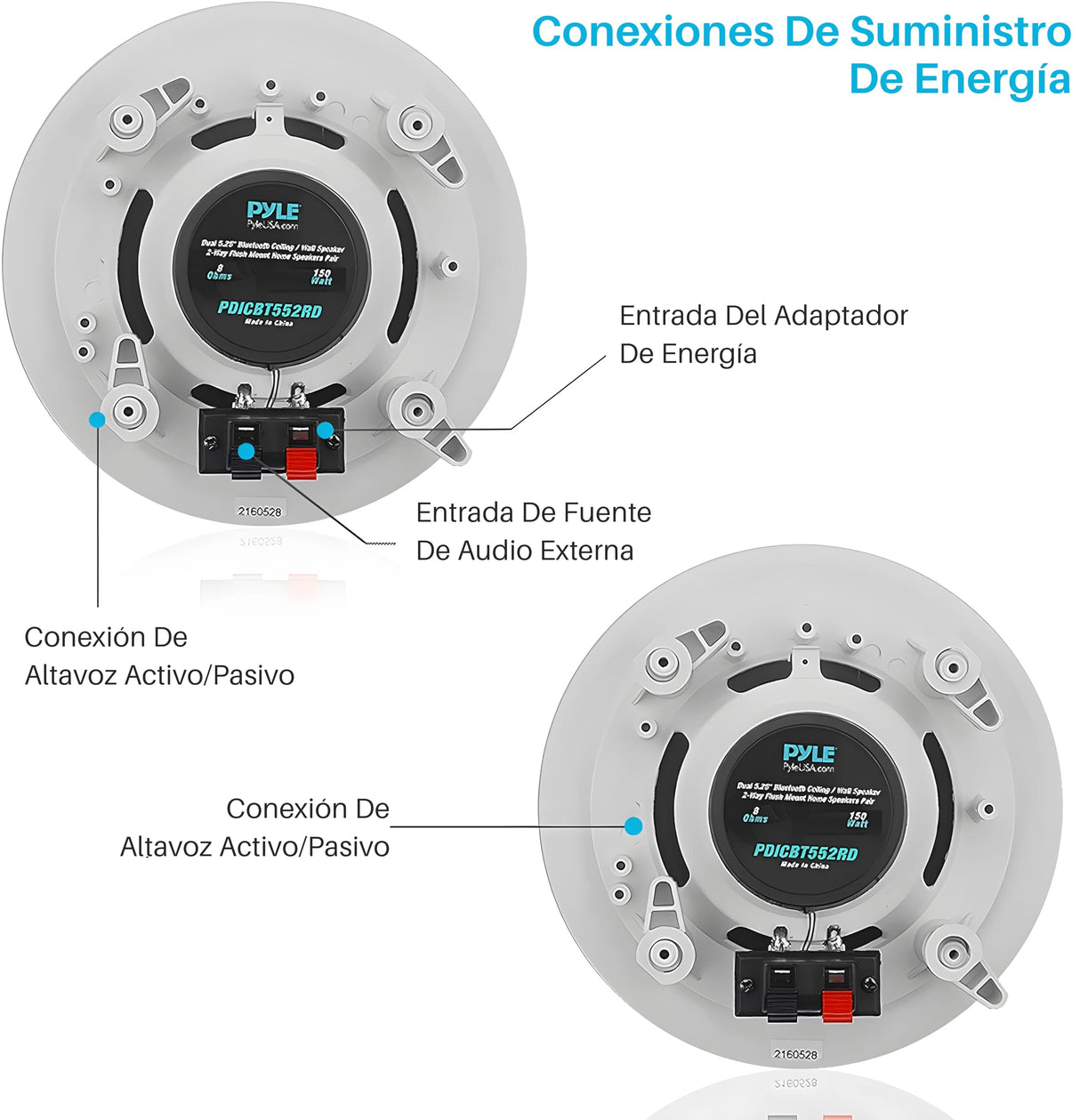 Pyle altavoces empotrables, Bluetooth, Pared, Techo, 5.25”, 150W, Dos vias, Estereo, Estereo, Rejilla redonda/cuadrada intercambiables