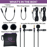 Purple Panda Kit de micrófono de Solapa Lavalier de Doble entrevista (2 Unidades) para Podcast, micrófono Profesional omnidireccional con Clip, Compatible con iPhone, Android, cámara DSLR, Samsung,